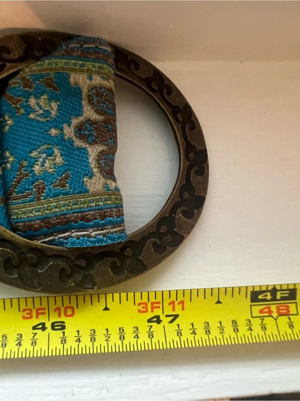 Blue Floral Woven Belt with Antique Gold Ring